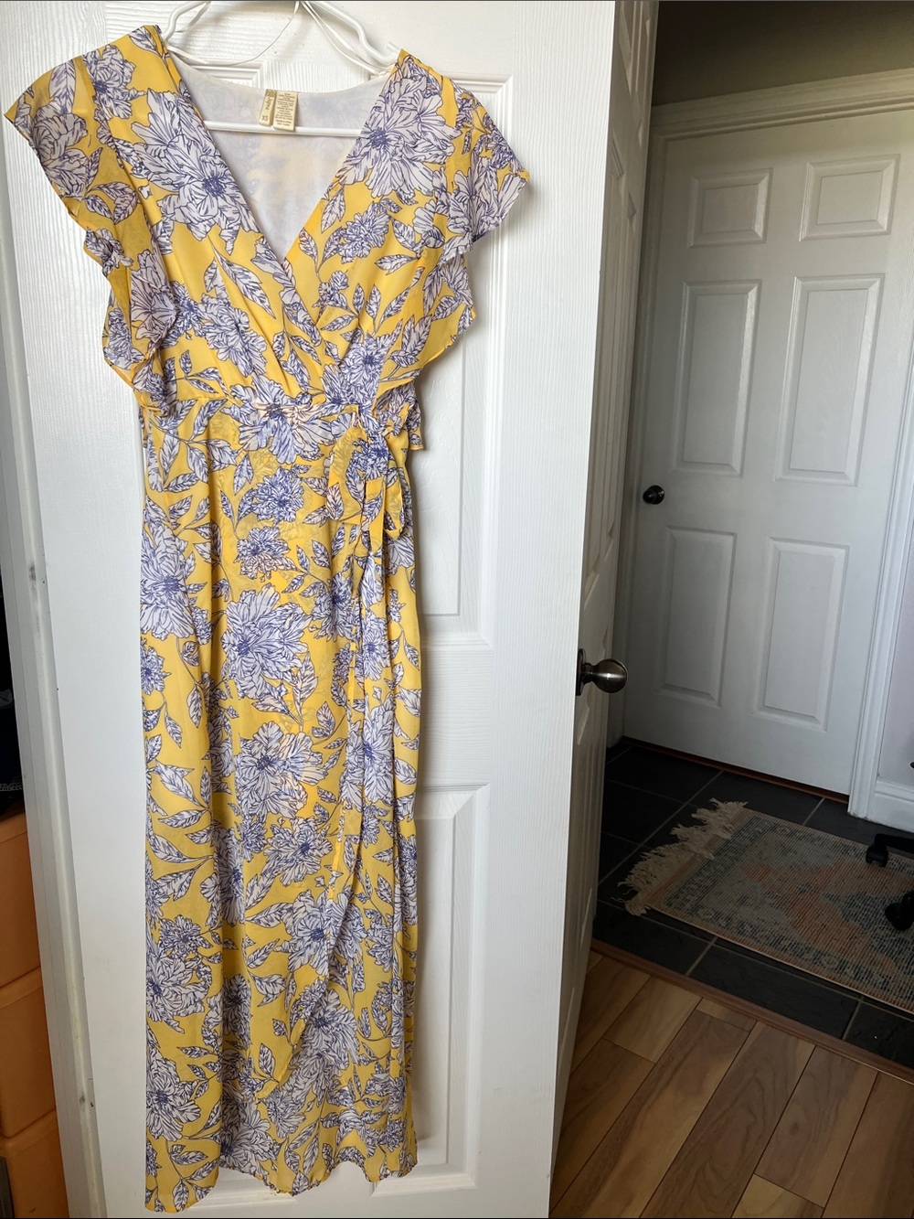Japna Yellow Floral Wrap Maxi Dress with Lavender Print